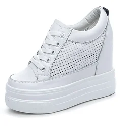 Genuine Leather Women Breathable Sneakers Increased Platform Shoes Casual Footwear Leisure White Shoes Women's Vulcanize Shoes