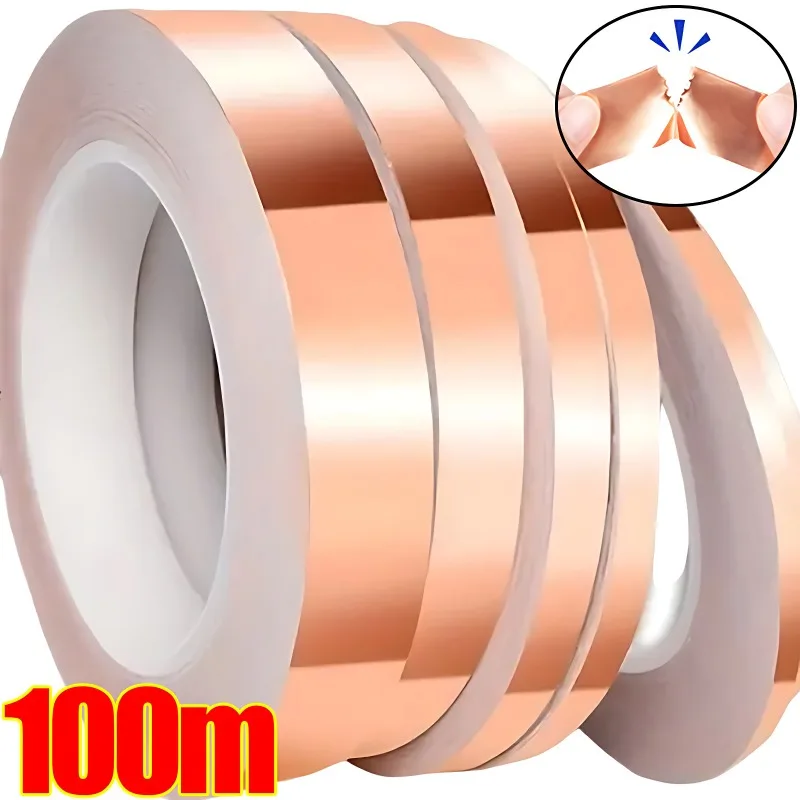 

100/20m Copper Foil Tape Double-Sided Conductive Repair Adhesive Tape Repellent Shield Strip for for Guitar EMI Shielding Crafts
