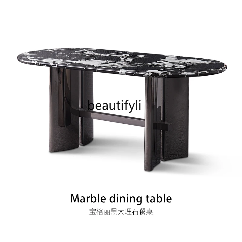 

Marble dining table French retro light luxury household small apartment simple oval table