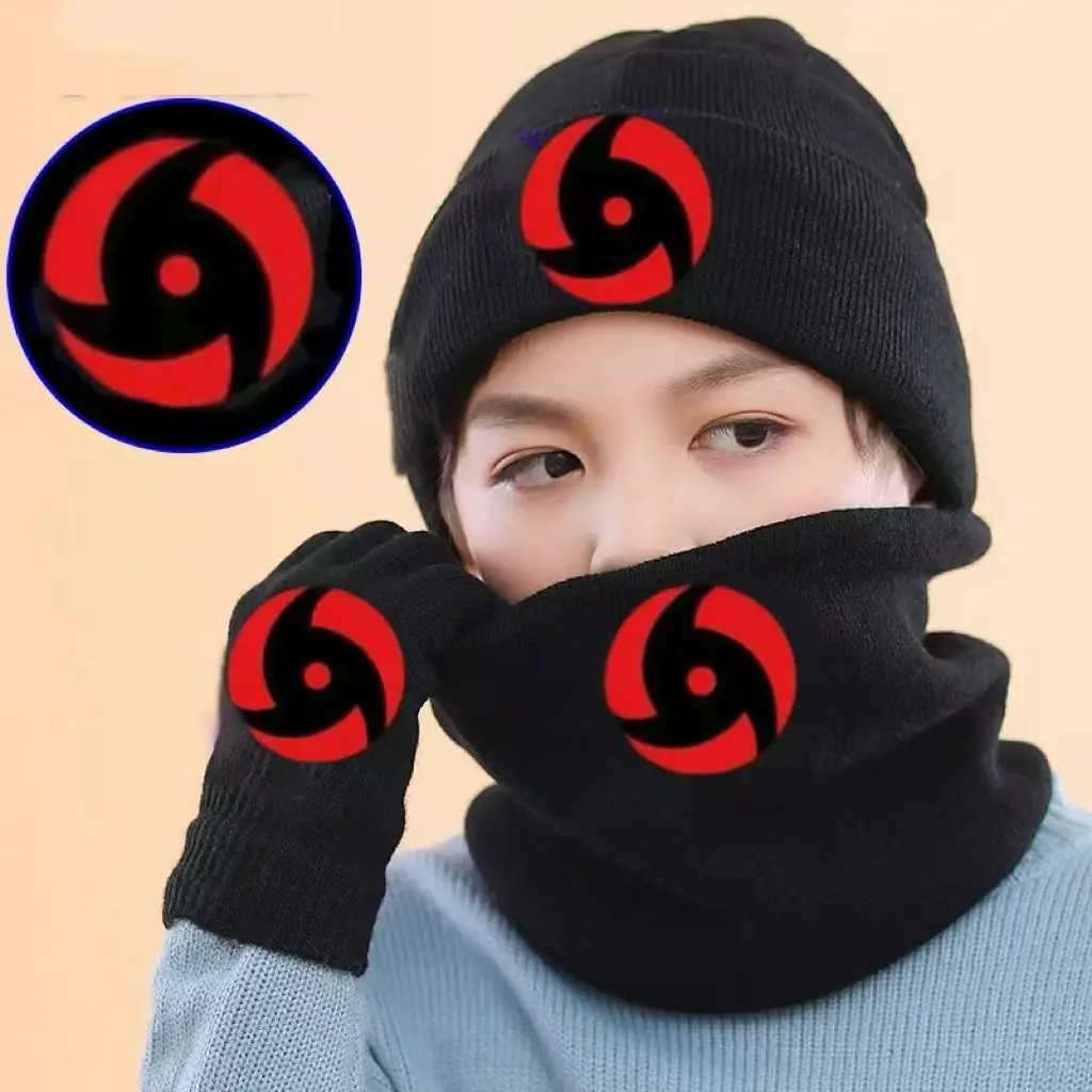 นารูโตะ อุซึมากิ นารูโตะ อุจิวะ ซาสึเกะ สินค้าอนิเมะสร้างสรรค์คุณภาพสูง หมวกไหมพรมอุ่นๆ ผ้าพันคอการ์ตูนแบบส่วนตัวสำหรับฤดูหนาว