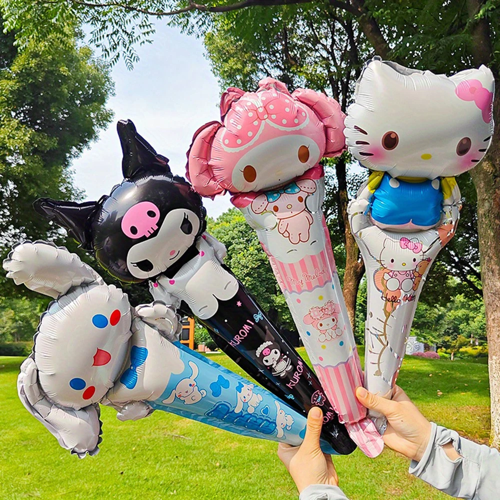 10pcs/set Sanrio Hello Kitty Kuromi Melody Balloon Stick Foil Balloons Set Girl Happy Birthday Party Concert Atmosphere Props