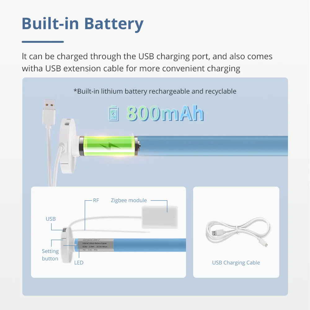 

Zemismart Zigbee Rechargeable Roller Shade Blinds Motor for 17 20 25 28mm Tube Work with Tuya Smart App Alexa Google Home Voice