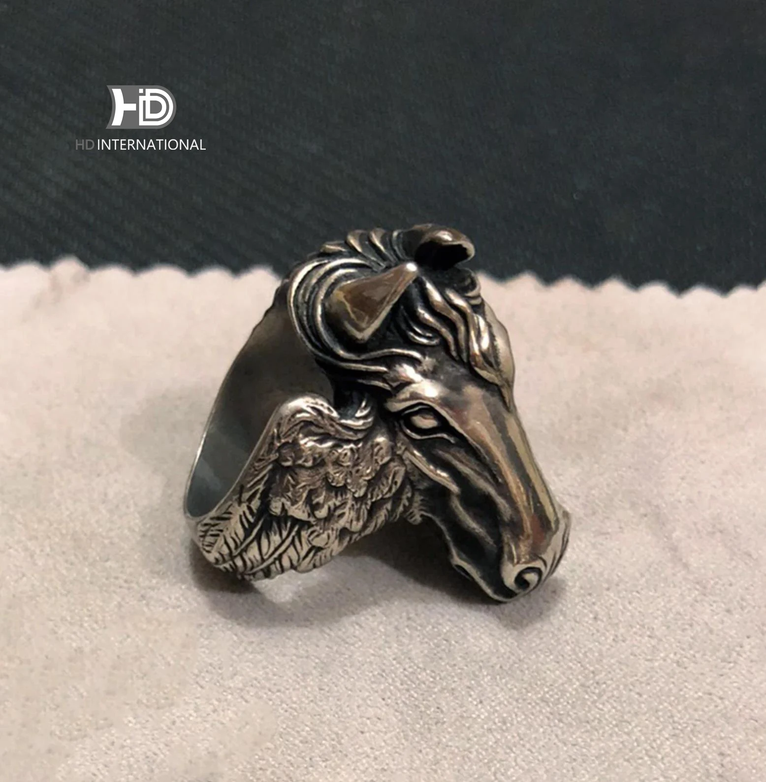 

Horse Head 925 Silver Ring Angel Wildebeest Ring Angel Wing Brass Craftsman Making Jewelry