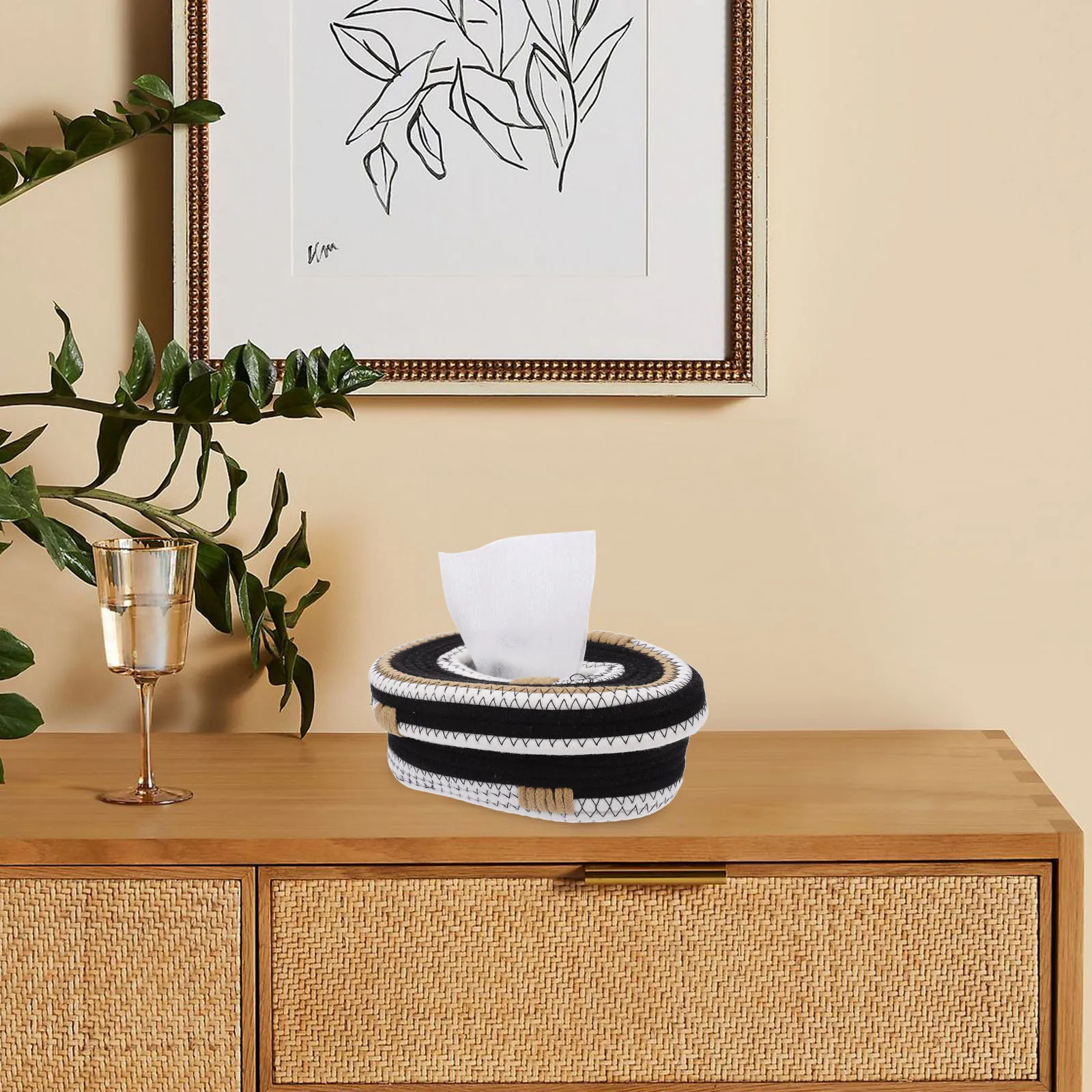 

Cotton Rope Woven Tissue Box Cover Smooth Surface Paper Towel Dispenser Napkin Holder Desk Organizer Retro Style Tissue