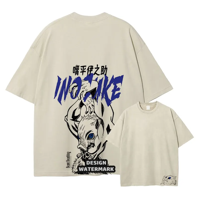 

Bandai аниме Kimetsu No Yaiba футболки большого размера винтажная мытая футболка Inosuke футболка манга Tanjirou футболка Zenitsu топы футболки мужские