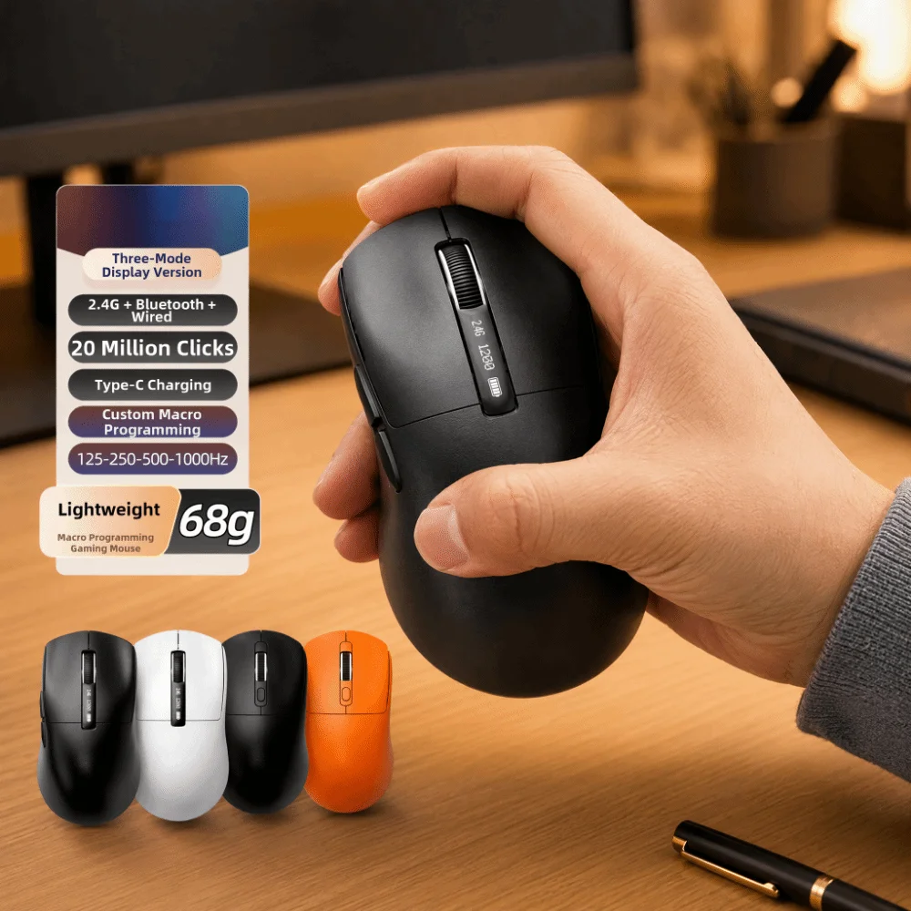 Digital Display Wireless Mouse Ergonomic 12000 DPI Gaming Mouse 6 Programmable Buttons Power Display 2.4G Bluetooth Mouse Games