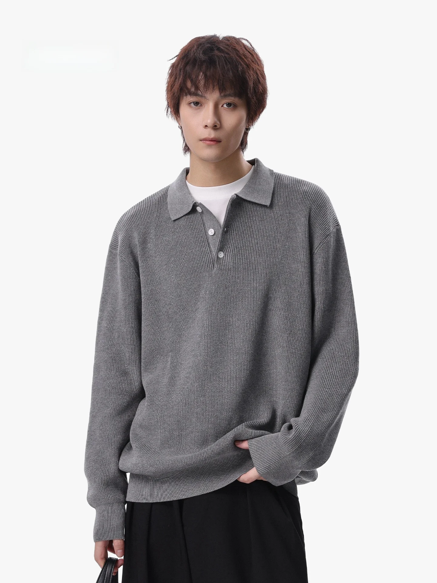 

Мужской мягкий трикотажный свитер свободного кроя в американском повседневном стиле, осенне-зимний, модный, Cleanfit, в стиле Lazy, на пуговицах, с длинными рукавами