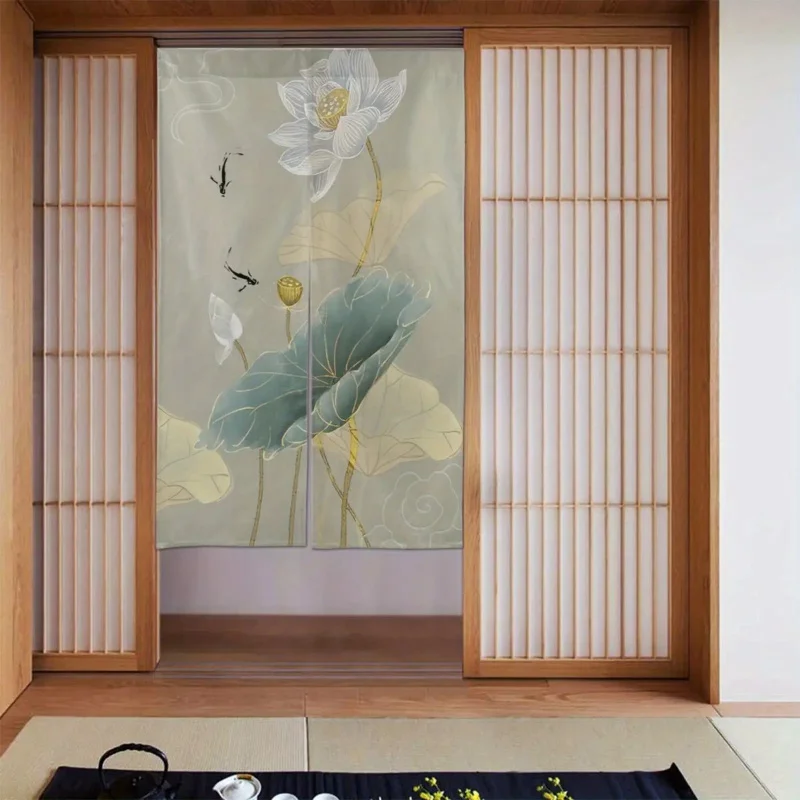 VIKAMA Chinese Zen Lotus Door Curtain Suitable For Bedrooms Hallways Tea Rooms And Similar Spaces Privacy Partition Curtain