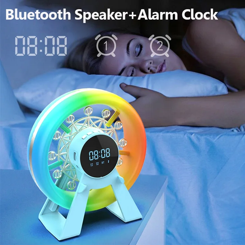 Portable Ferris Wheel Bluetooth Speaker RGB Colorful Light Bluetooth Soundar Handfree Call MP3 Music Player with Alarm Clock FM