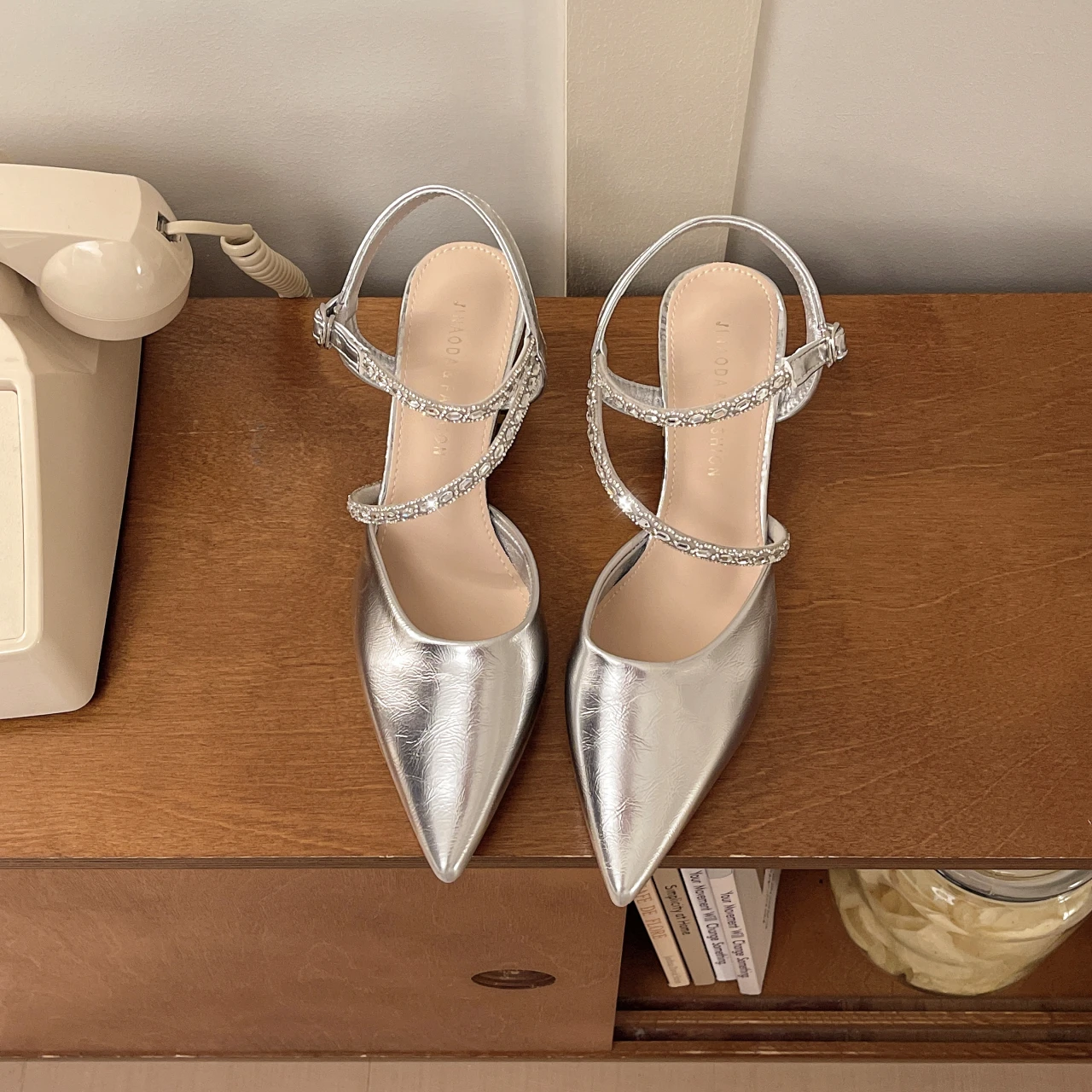 Silver Headwrap Sandals for Women 2026 New French Style Pointed Toe Backless Slim High Heels for Women - view 6