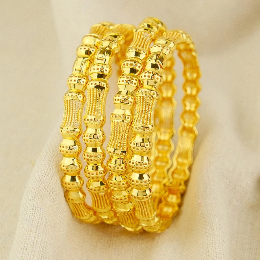 Dubai Smooth Hollow Fashion Gold Plated Indian and African Copper Bracelets Charming Wedding Jewelry Luxury