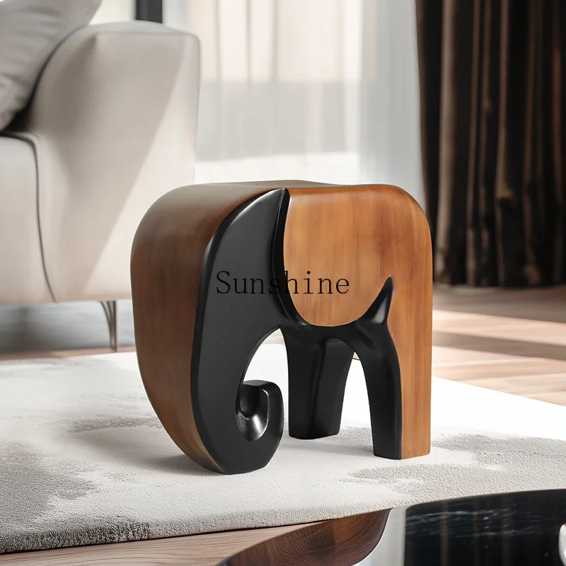 Creative solid wood household light luxury shoe changing stool children's baby elephant fashion art board low stool