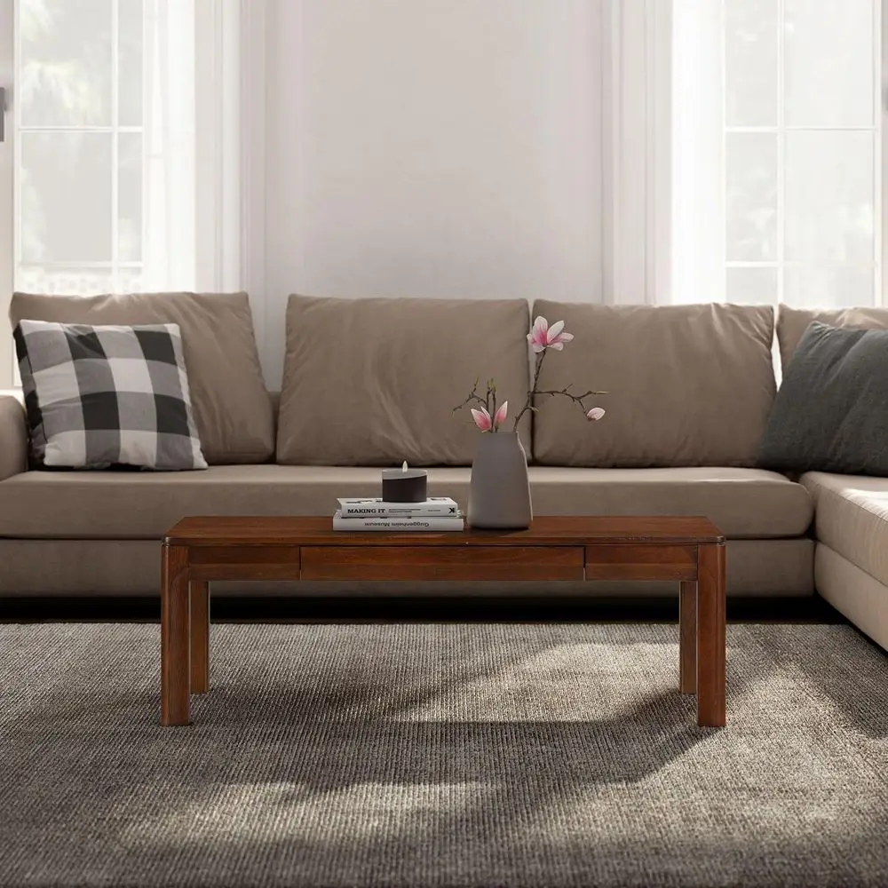 

Low Profile Wooden Rectangle Coffee Table with Hidden Drawer – Waterproof & Heat Resistant, Rich Walnut Finish