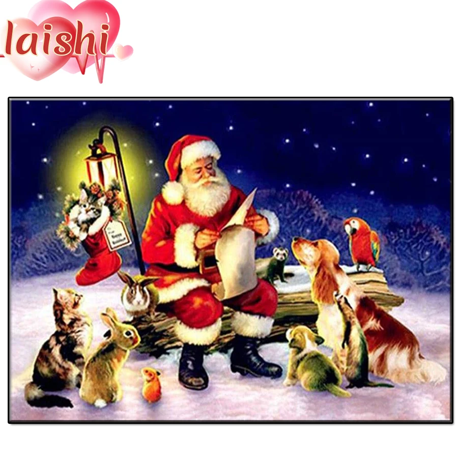 

Santa, cute animals diamond painting full diamond round diamond embroidery mosaic home decor pattern DIY handmade new year gift