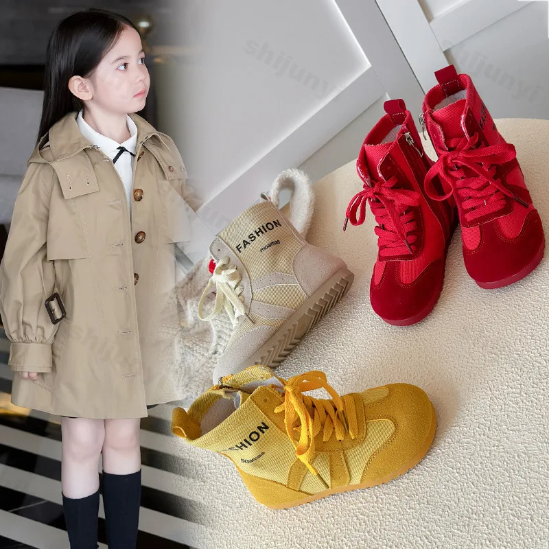 

Toddler Ankle Boots Kids High Top Casual Sneakers for Girls 2025 New Autumn Soft Sole Breathable Classic Kids School Daily Wear