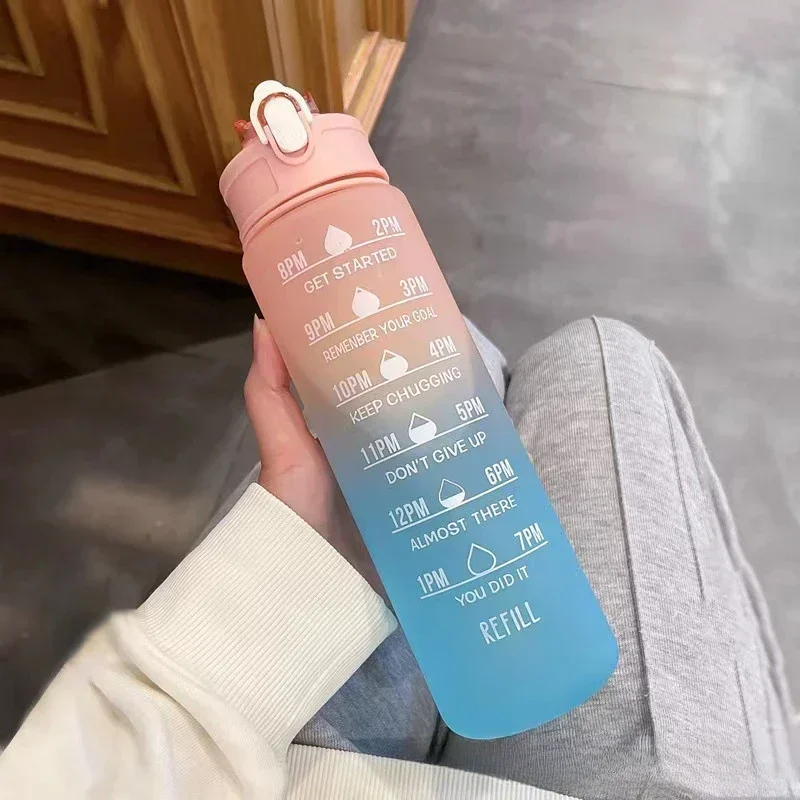 900ml Sports Water Bottle with Time Marker Motivational Portable Water Bottle for Outdoor Sport Fitness BPA Free Leak-proof Cup