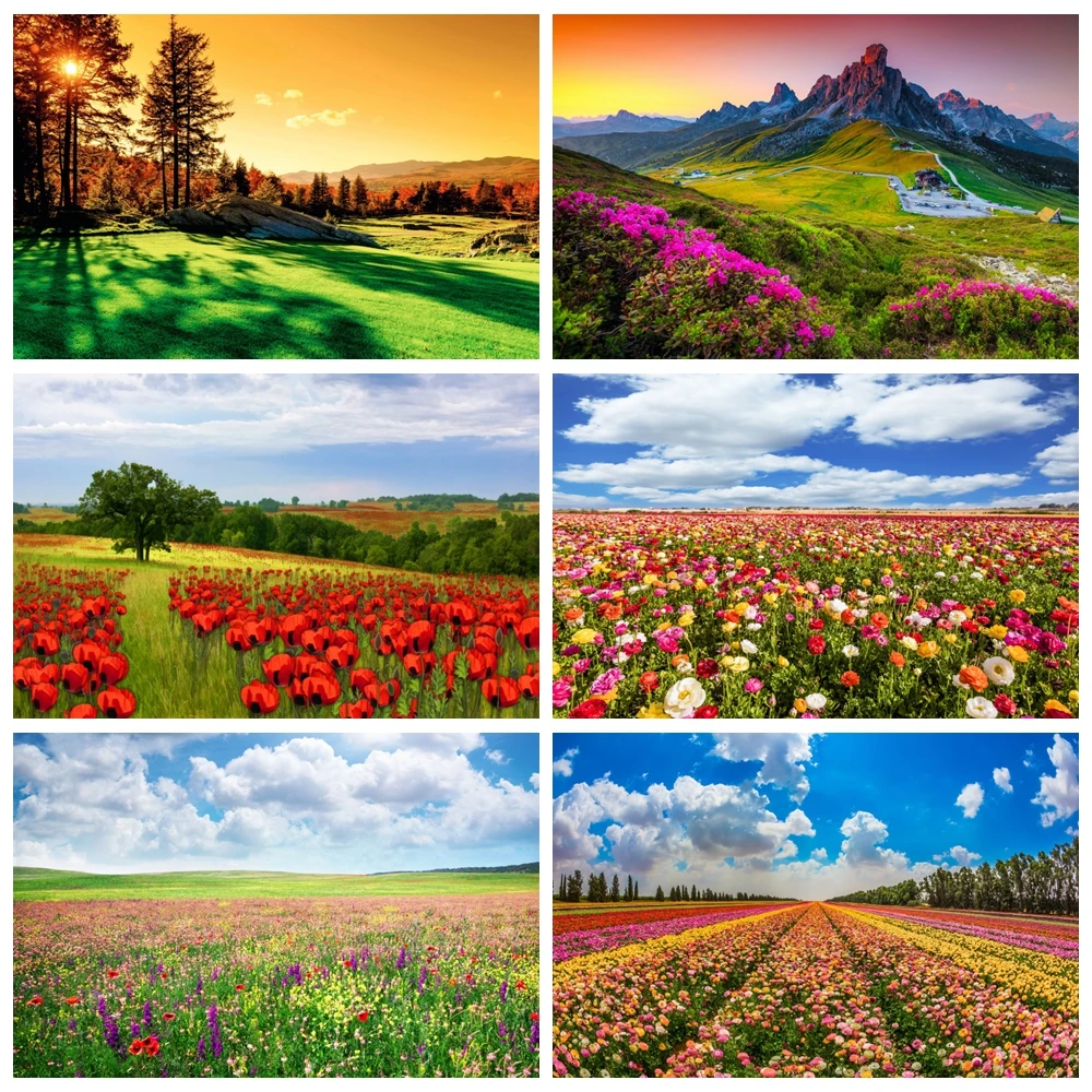 

Natural Scenery Flowers Backdrops Field Forest Baby Adult Home Picnic Travel Photographic Background Decor Photo Studio Props