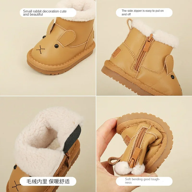 2024 Baby Shoes with Plush Short Boots Cartoon Version Walking Shoes Baby Warm Snow Boots Autumn and Winter Boys' Cotton Shoes