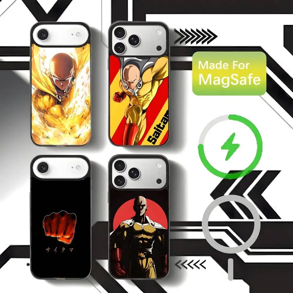 

One Punch Man Saitama Phone Case For iPhone 17,16,15,14,13,12,11,Pro,Max,Plus,Mini,SE4,E Magnetic Magsafe Wireless Charging