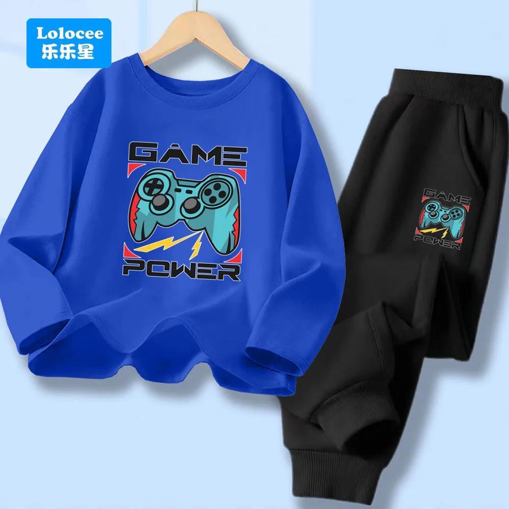 أطفال الرياضة الزي المراهقين ربيع الخريف طويلة الأكمام تي شيرت بلوزات وسراويل 2 قطعة مجموعات الأولاد غمبد مطبوعة رياضية YXJ01 #3