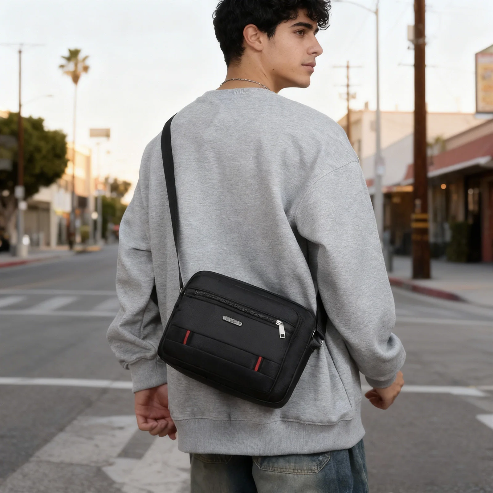 Lightweight Crossbody Sling Bag for Men 7.9” Tablet Travel Satchel Shoulder Side Bag Casual Chest Pack Hiking Camping Work