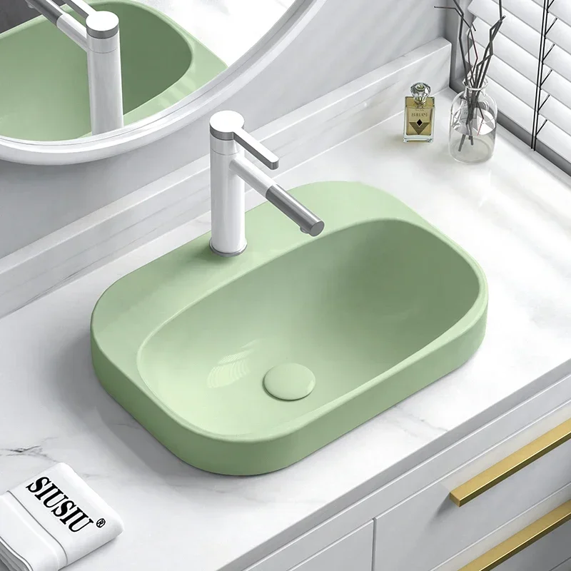 Light green Taichung basin semi-embedded ceramic basin round oval square washbasin