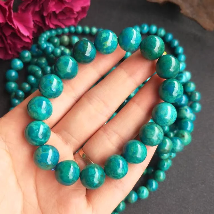Genuine Natural Green Azurite Malachite Bracelet Jewelry Rare Healing Round Beads Woman Men Green Azurite Fashion Stone AAAAAA