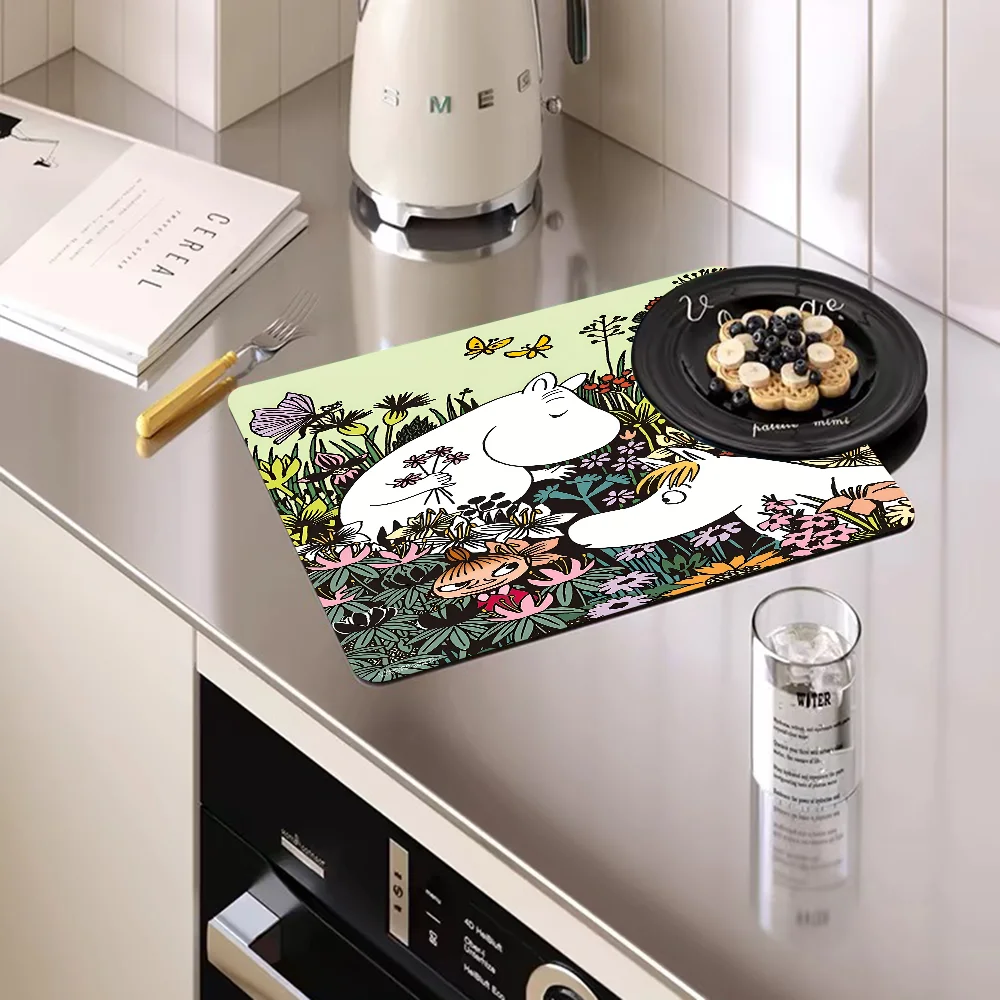 Comic M-Moomin Cute Hippo Coffee Mat Dish Draining Mat Drying Mat Quick Dry Bathroom Drain Pad Kitchen Faucet Placemat