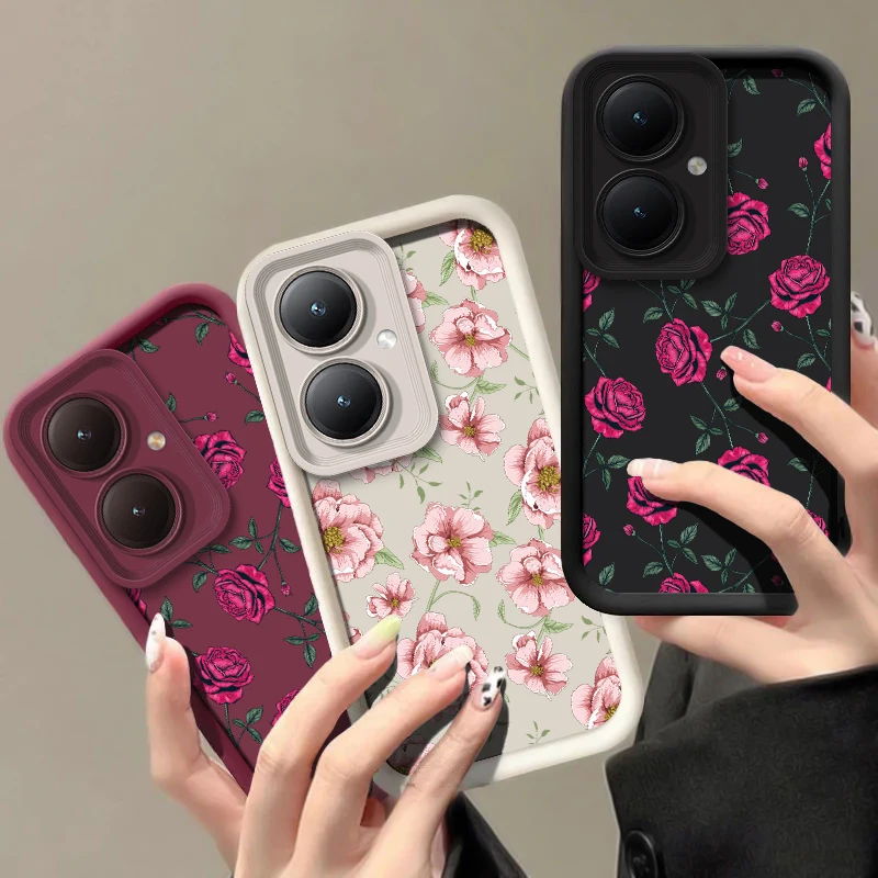

Floral Flower Pattern Phone Case For Vivo Y38 Y28 Y27 Y22 Y21 Y36 Y35 Y33S Y31 2021 Y30T Y29 Silicone Matte Shockproof Cover