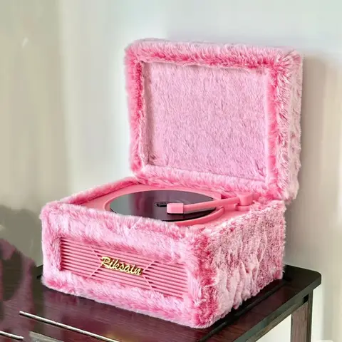 Lettore CD retrò rosa peluche M730 con lettore CD per album con batteria integrata da 2000 mAH e altoparlante Bluetooth