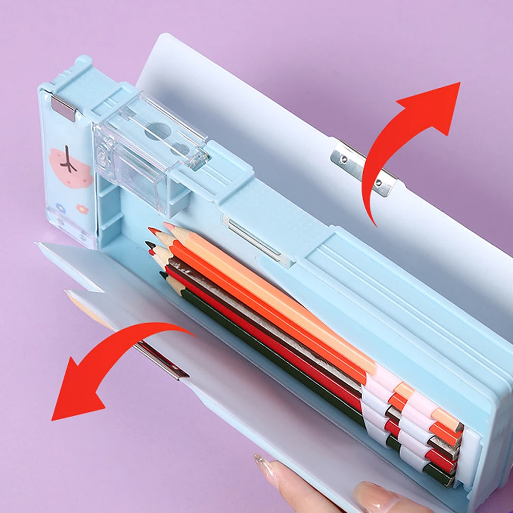 صندوق منظم قرطاسية بلاستيكي على شكل دب وحيد القرن لرائد الفضاء مقلمة هدايا مدرسية للأطفال والمراهقين