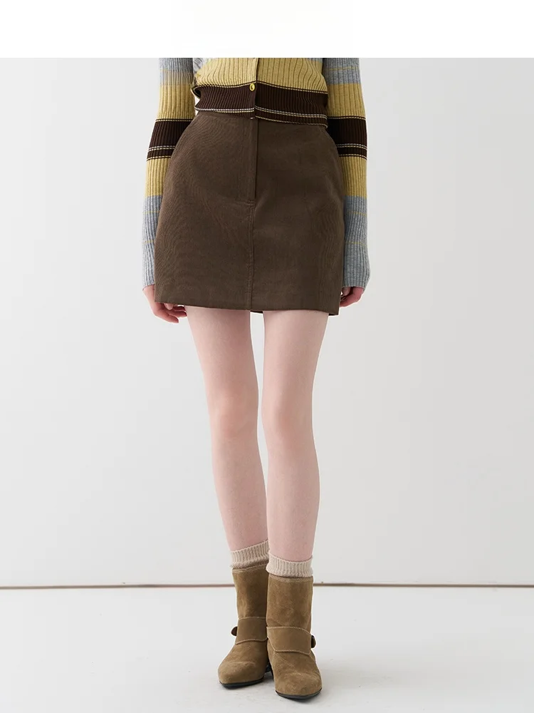 

American Retro Corduroy A-Line Skirt Women's Autumn Winter Slimming Design High Waist Cotton Zipper Sle Casual Skirt