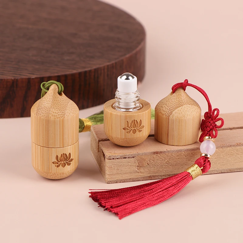 1 ml Bambusroller, leere Flasche, Hautpflegebehälter, alter Stil, Roll-on-Flaschen, kleines Parfüm, ätherisches Öl mit Anhänger