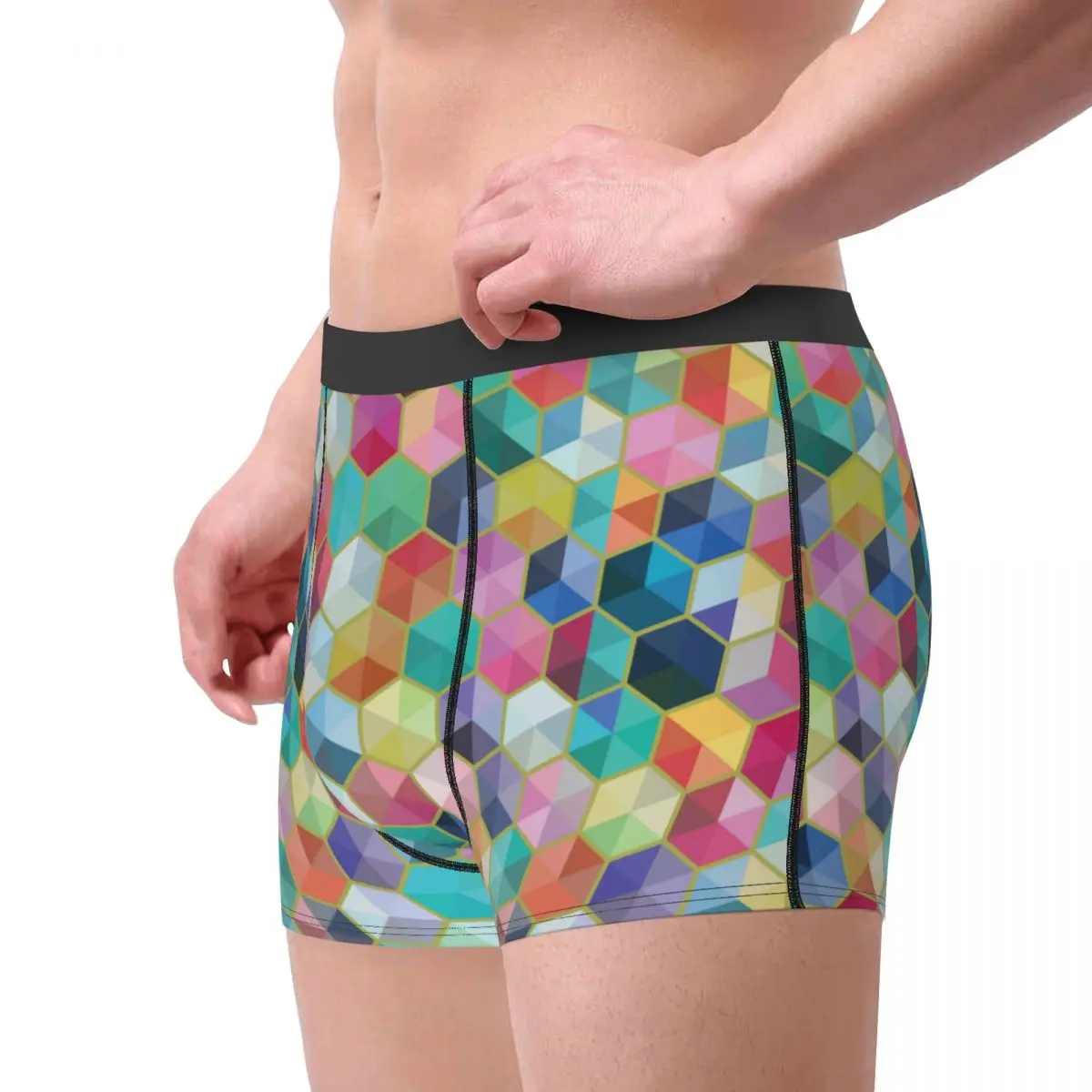 Funny Boxer Hexagon Colorful Background Shorts Panties Men Underwear Rainbow Geometric Art Polyester Underpants for Male S-XXL