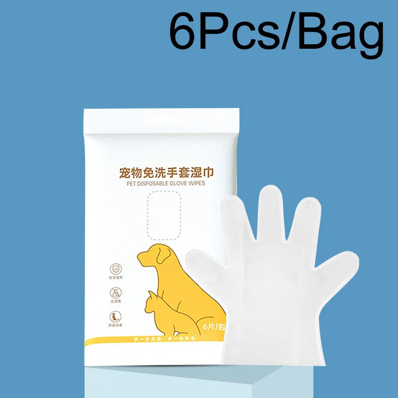 

6pcs Pet Cleaning Gloves Non-woven Disposable Cleaning Wipes Pet Wash Free Gloves Spa Bath Supplies Massage Eye Wipe Gloves