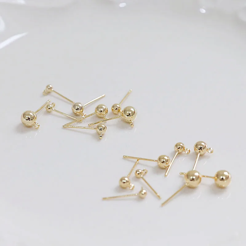 2pcs Diy Earrings S925 Silver Needle Plated Gold With Hanging Ring  Bean Earring Ball Needle Hypoallergenic Handmade Materials