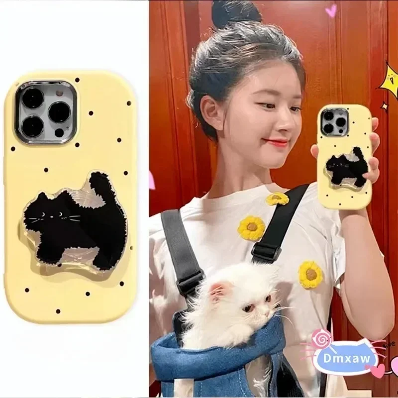 

For Samsung Galaxy A05S A15 A25 A24 A54 A53 S24 S23 S22 Plus Ultra S21 FE A13 A52S Phone Case Scared Black Cat Holder Cover