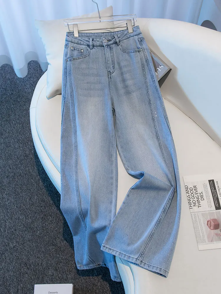 

Джинсы женские с высокой талией и широкими штанинами, весна-лето 2026, новый стиль, блестящие, с эффектом похудения, прямые брюки