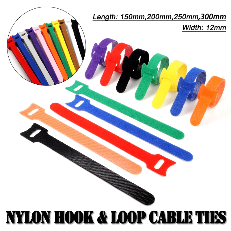 Reusable Adjustable T-Type Nylon Cable Ties 150 200 250 300mm Management Fast Fastening Straps Hook Loop Cord Organizer Wire Tie