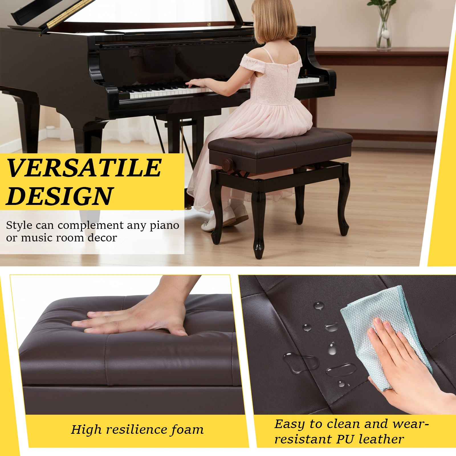 

Thickened Piano Chair with Bookcase Widened Keyboard Piano Seat Multi-Purpose for Home/Music Room/Classroom