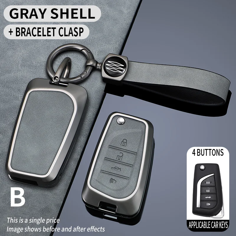 Car Zinc Alloy Leather Flip Key Case Cover Holder For Toyota RAV4 RAV-4 Levin Camry Reiz Highlander Corolla VA2 Accessories