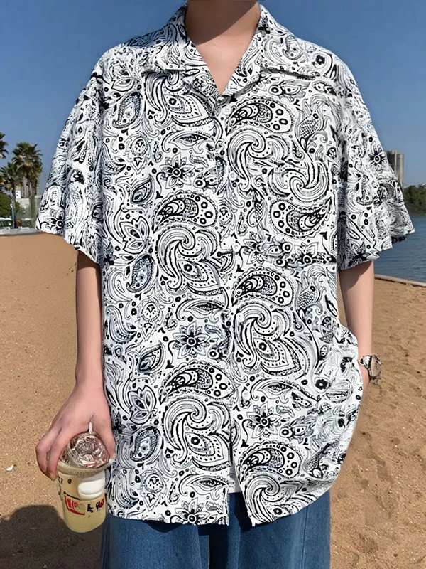 

Cashew flower shirt men's short sleeves 2025 new summer retro American top loose trend ruffian handsome beach shirt