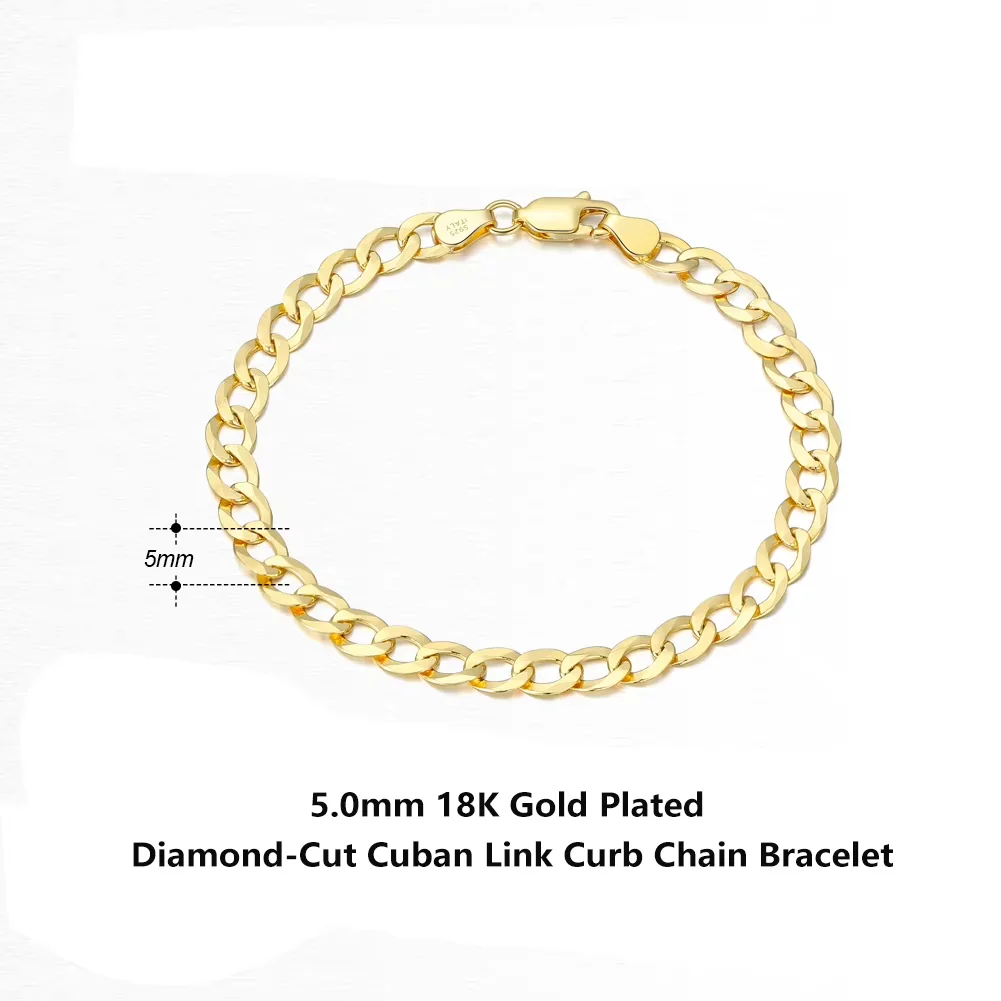 ORSA JEWELS Kubanisches Kettenarmband aus 18 Karat Gold, 925er Sterlingsilber, 5 mm, italienische Mode, handgefertigtes Armband, Schmuck für Männer und Frauen, SB123