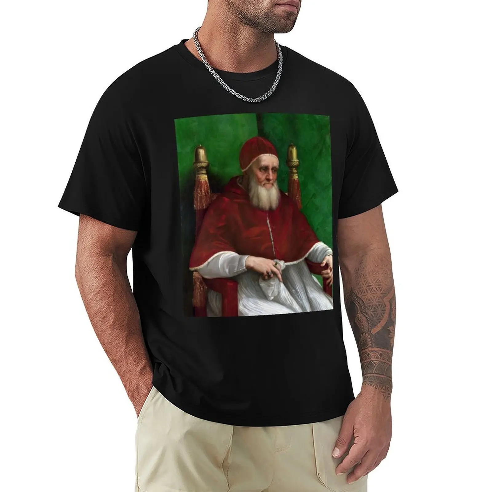 Portrait of Pope Julius II - Raphael T-Shirt Sports Casual Short Sleeve Cotton Tee