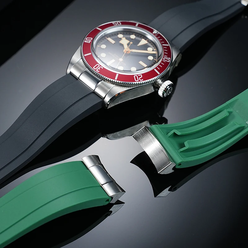 Correa de reloj de goma de 20mm, 21mm y 22mm para Tudor Black Bay 39mm 1958 BB58 Panda Pro, correa de reloj con escudo negro, pulsera Linker de extremo de acero