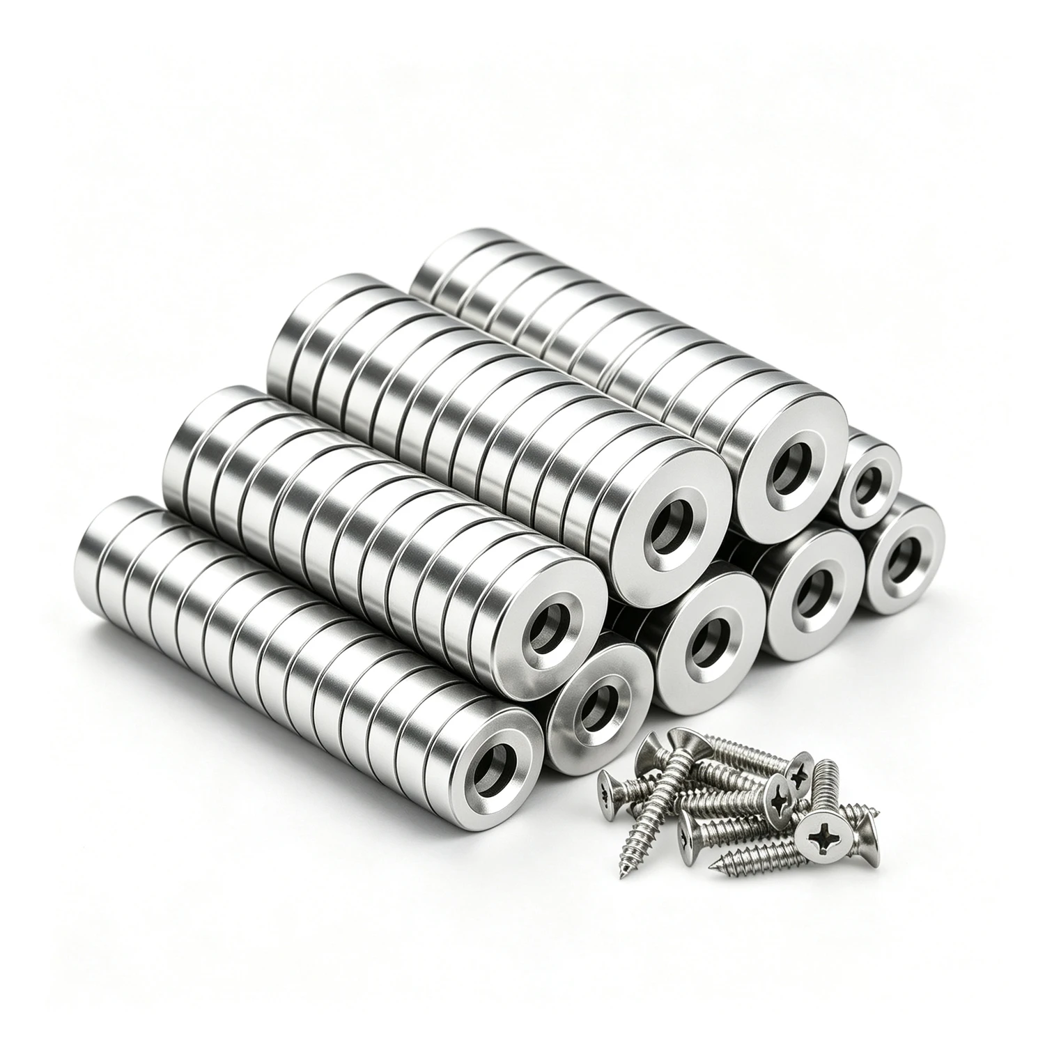 10Pcs Neodymium Disc Countersunk Hole Magnets Heavy Duty NdFeB Magnet Iman Disc with Stainless Screws M3 M4 M5 For Storage