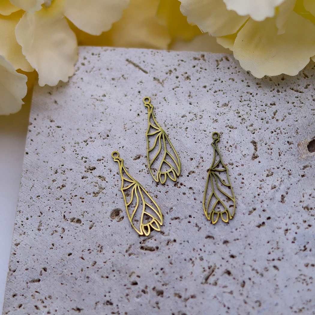 3pcs Hot New Leaf Bat Bee Moon DIY Charms Stainless Steel Pendant for Bracelets Jewelry Making Earrings Golden Accessories Bulk