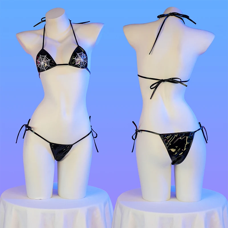 

SENMHS Anime Comics Girl Leather Bikini Sets 2024 New Women Sexy Two-piece Thong swimsuit Bathing Suit Cute Bikini Maid Cosplay