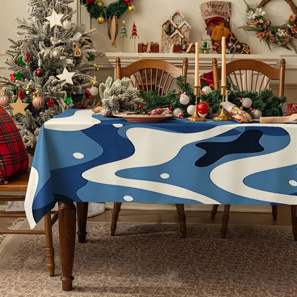 Blue Swirls Minimalist Waterproof table cloth, splash-proof tablecloth, for party, Halloween, Christmas, dining, camping