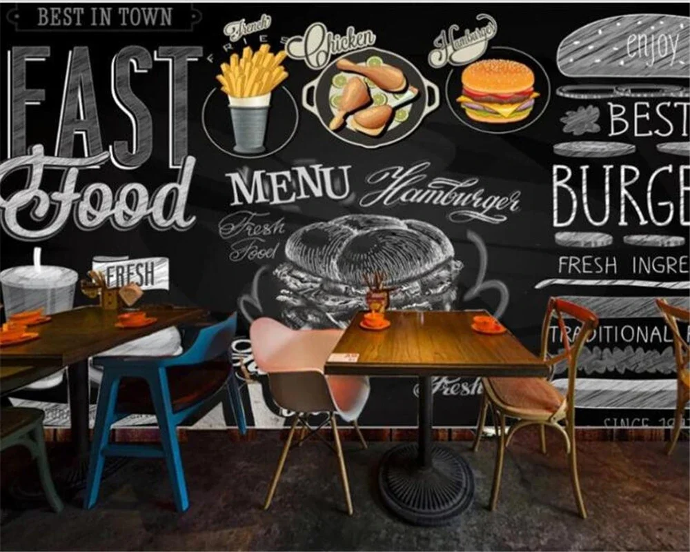 

Custom mural 3d wallpaper fashion blackboard hand painted western fast food dining background living room decoration papel tapiz